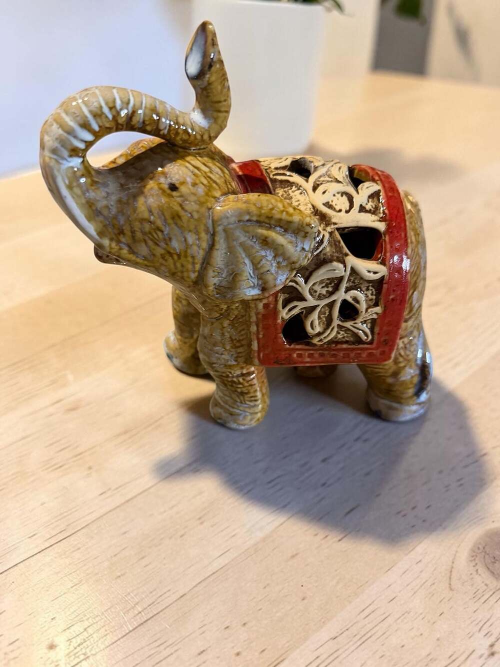 Apropos Vintage Hand Painted Ceramic Glazed Elephant Figurine with Trunk Up